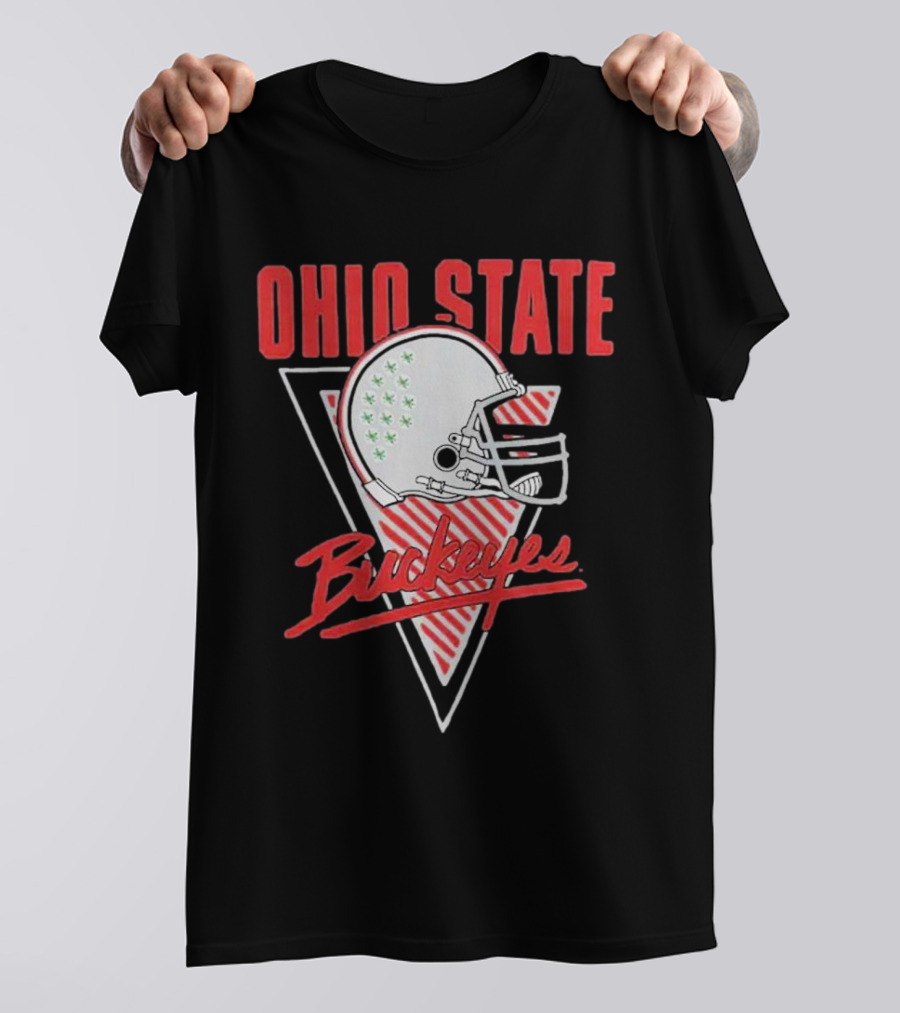 Ohio State Buckeyes Retro Helmet Triangular Background T-Shirt