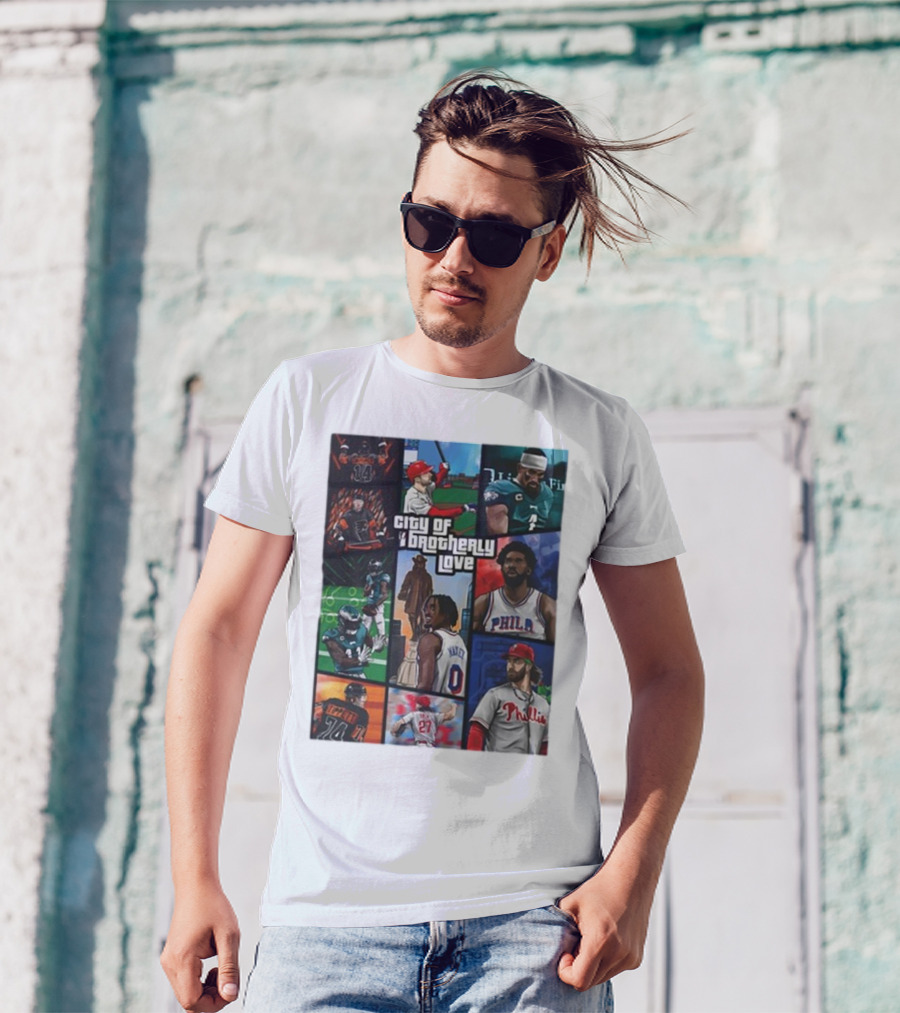 Saramart Gta X Philly Eagles Sixers Phillies City Of Brotherly Love T-Shirt