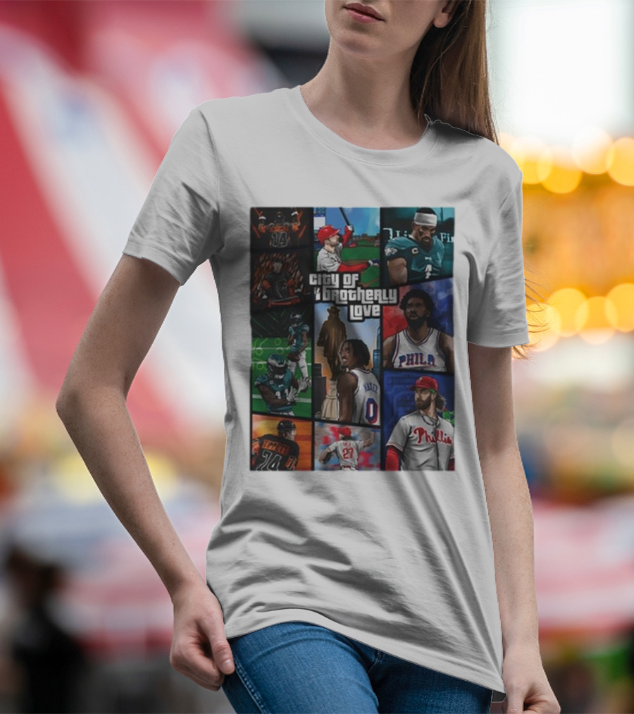 Saramart Gta X Philly Eagles Sixers Phillies City Of Brotherly Love T-Shirt