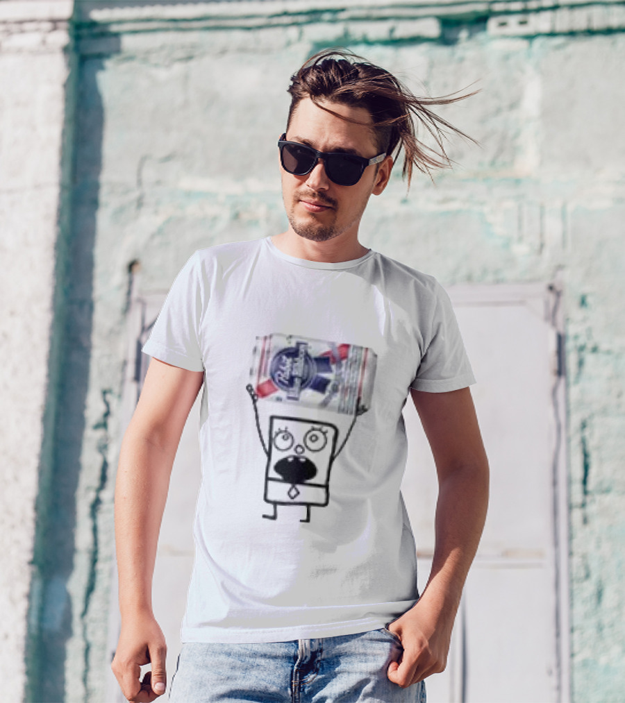 Pabst Blue Ribbon Doodlebob SpongeBob SquarePants Crossover T-Shirt