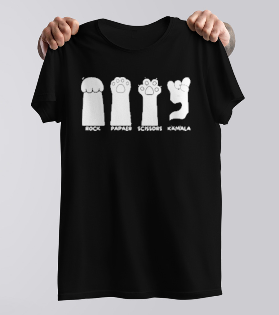 Rock Paper Scissors Kamala Cat Paws Game T-Shirt
