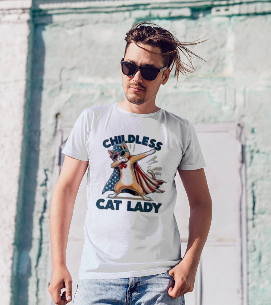 Childless Cat Lady Kamala 2024 Patriotic Dab V-Neck T-Shirt