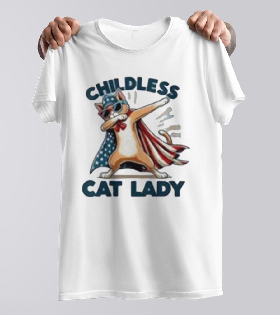 Childless Cat Lady Kamala 2024 Patriotic Dab V-Neck T-Shirt