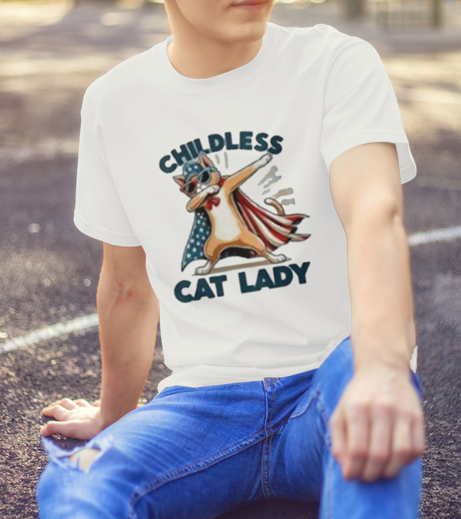 Childless Cat Lady Kamala 2024 Patriotic Dab V-Neck T-Shirt