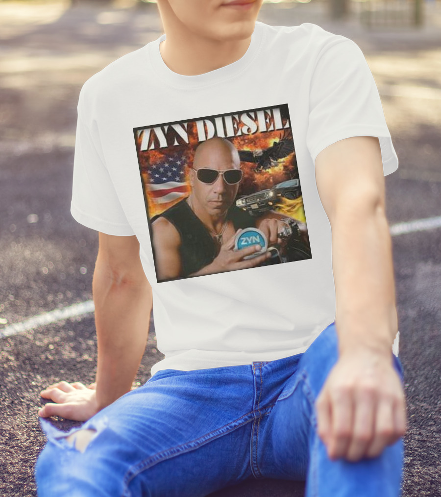Zyn Diesel American Bald Eagle And Muscle Car Background T-Shirt