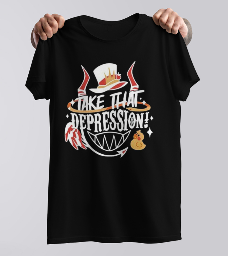 Hazbin Hotel Take That Depression Red Horns And White Hat Duck Wings T-Shirt