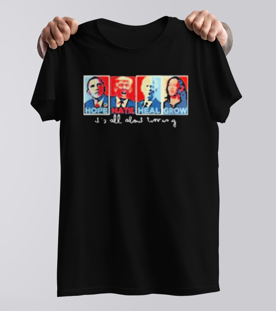 Hope Hate Heal Grow Timing Obama Trump Biden Harris Retro T-Shirt