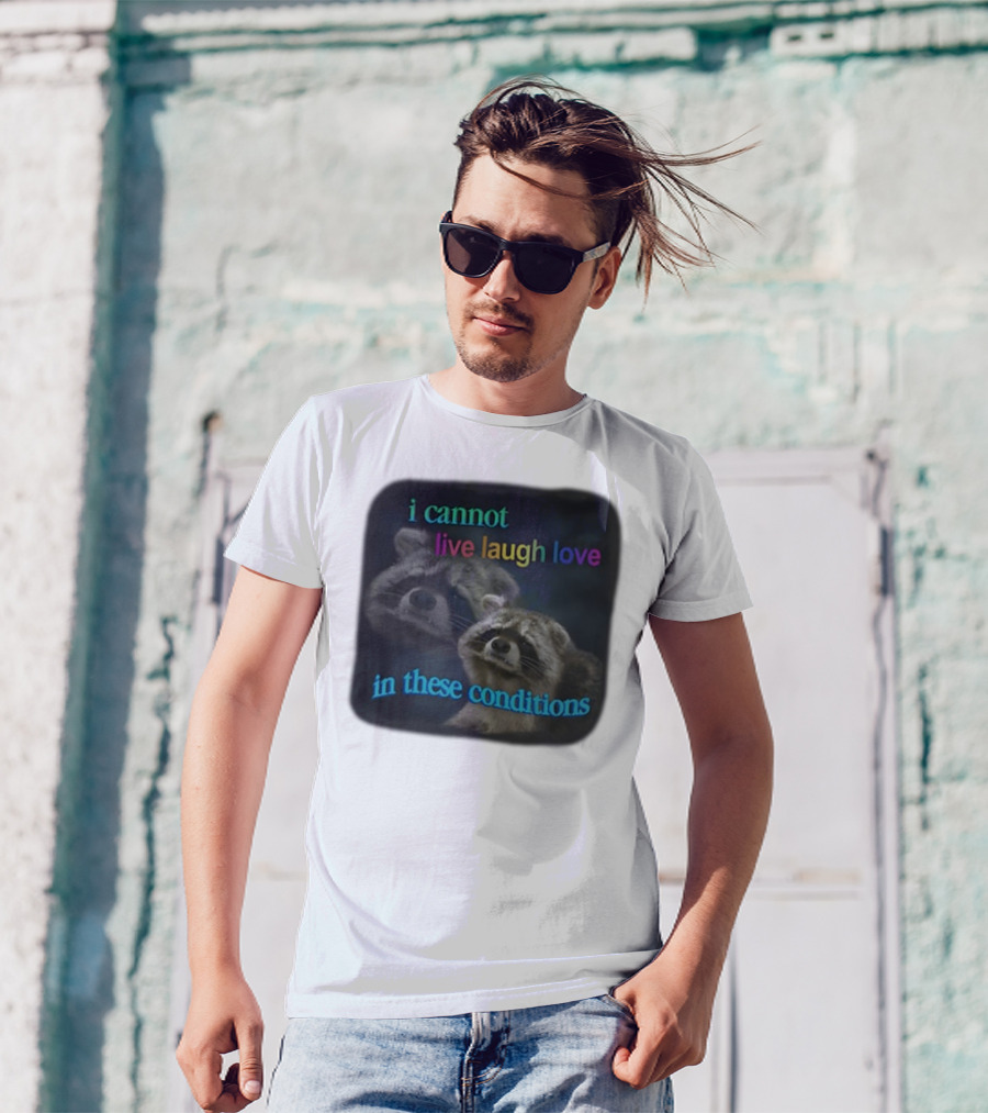 I Cannot Live Laugh Love In These Conditions Raccoon Duo Reality Check T-Shirt