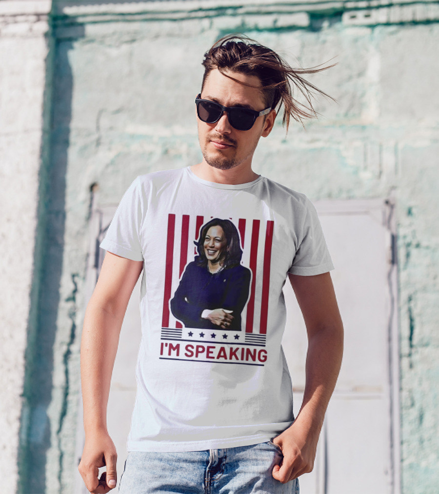 I'm Speaking Kamala Harris Red And Navy Vertical Stripes T-Shirt