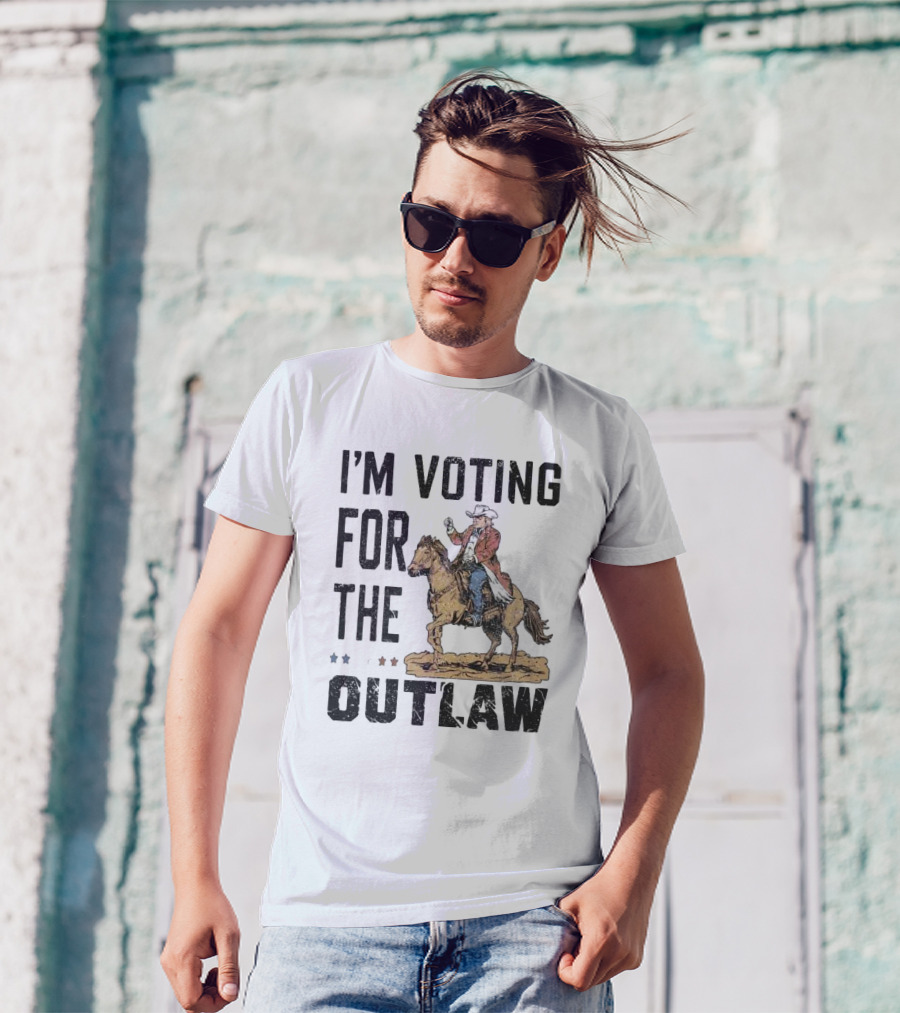 I'm Voting For The Outlaw Vintage Western Election Cowboy On Horseback T-Shirt