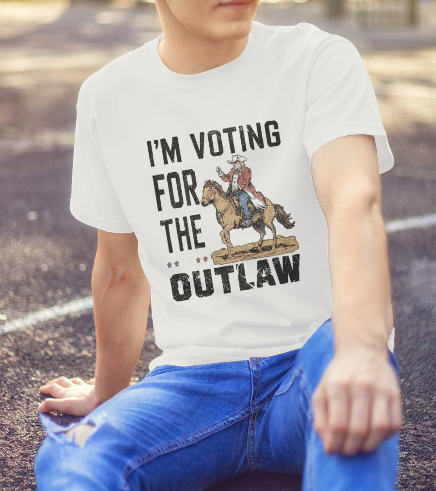 I'm Voting For The Outlaw Vintage Western Election Cowboy On Horseback T-Shirt