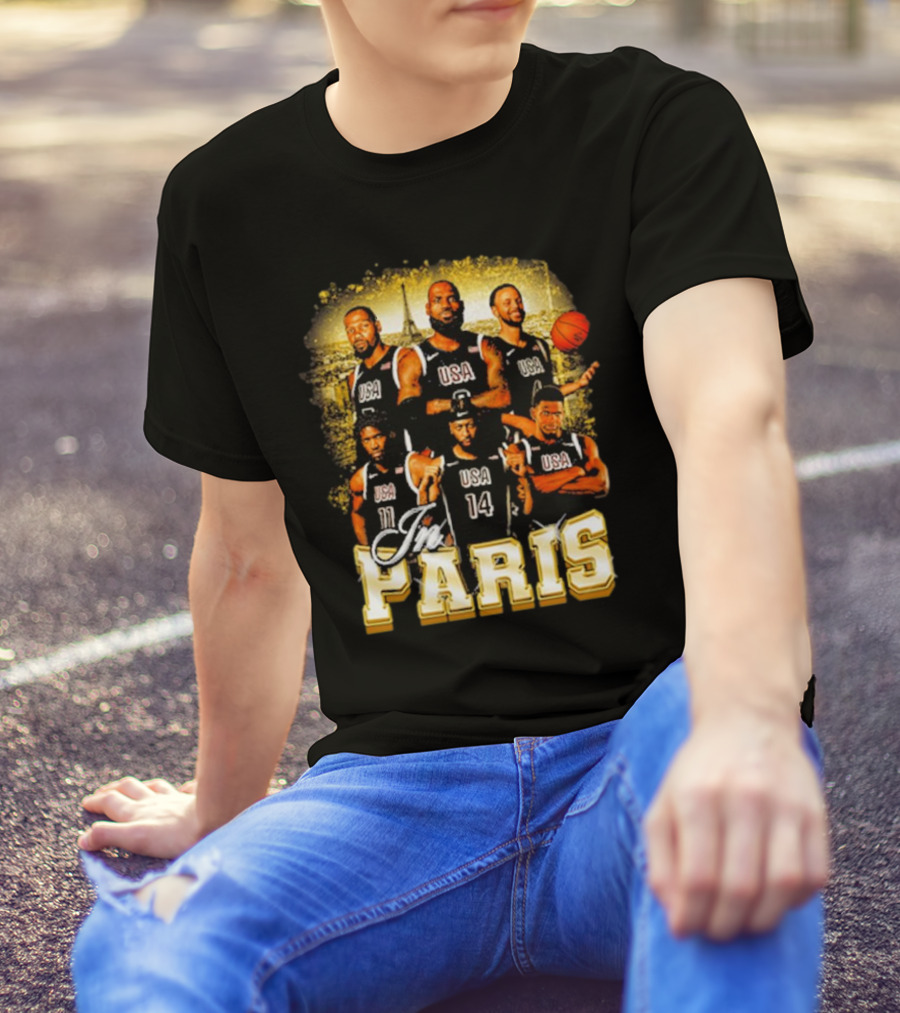 USA Basketball Players In Paris Eiffel Tower T-Shirt
