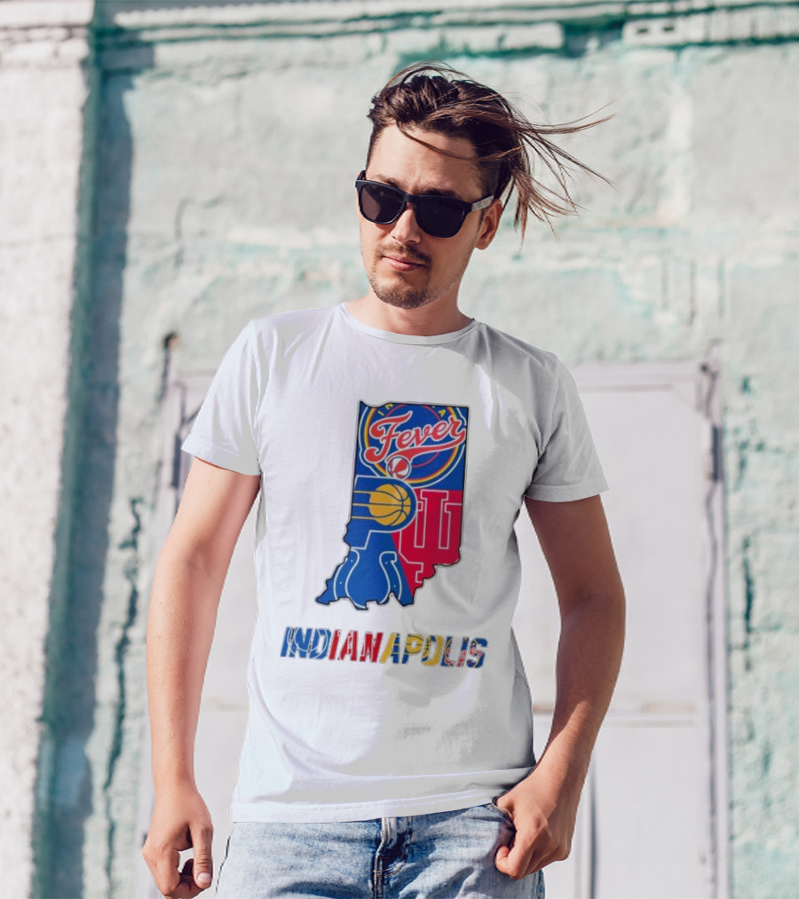 Indianapolis Fever Pacers IU Colts Map T-Shirt