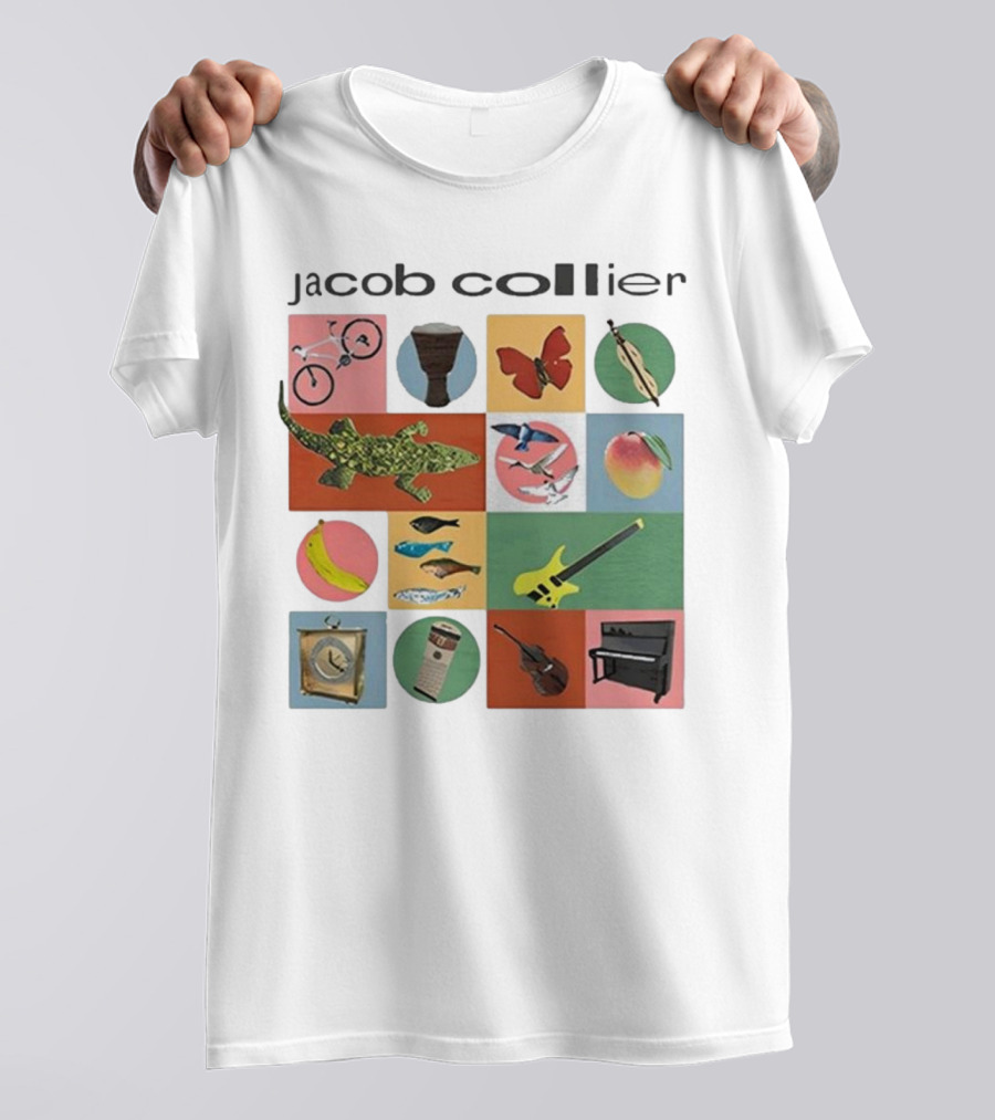 Jacob Collier 2024 Tour Bicycle Butterfly Gecko Giraffe Keytar Banjo Piano Fish Bird Mango Banana Drums T-Shirt