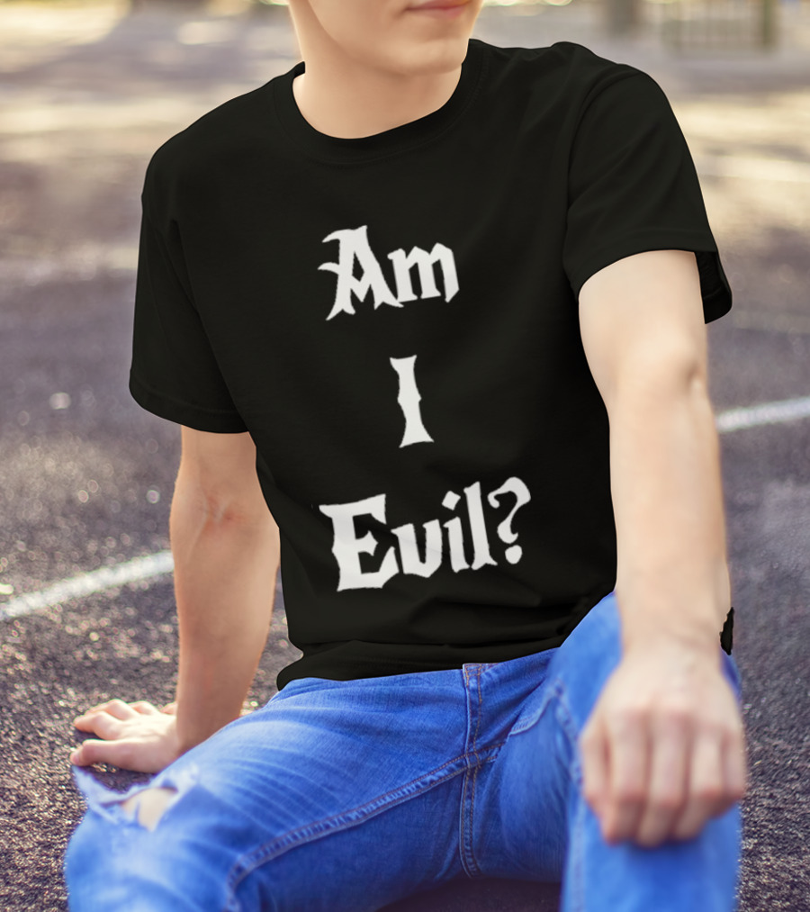 James B. Jones Am I Evil Gothic Text T-Shirt