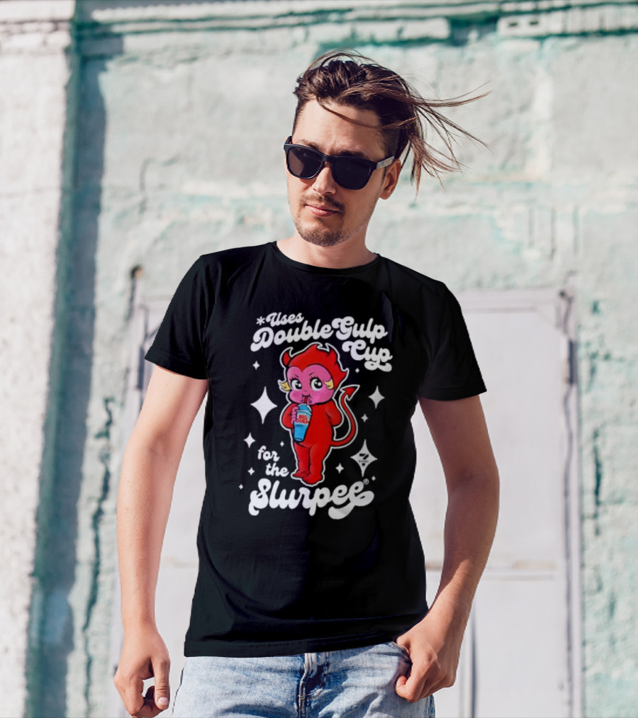 Uses Double Gulp Cup For The Slurpee Devil 7-Eleven T-Shirt