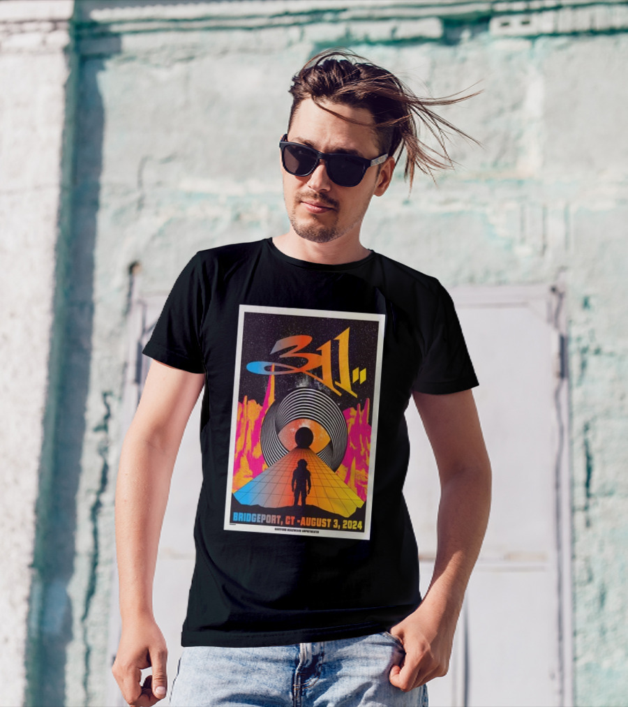 311 Concert Poster At Hartford HealthCare Amphitheater Bridgeport CT August 3 2024 Vintage Sci-Fi Landscape T-Shirt