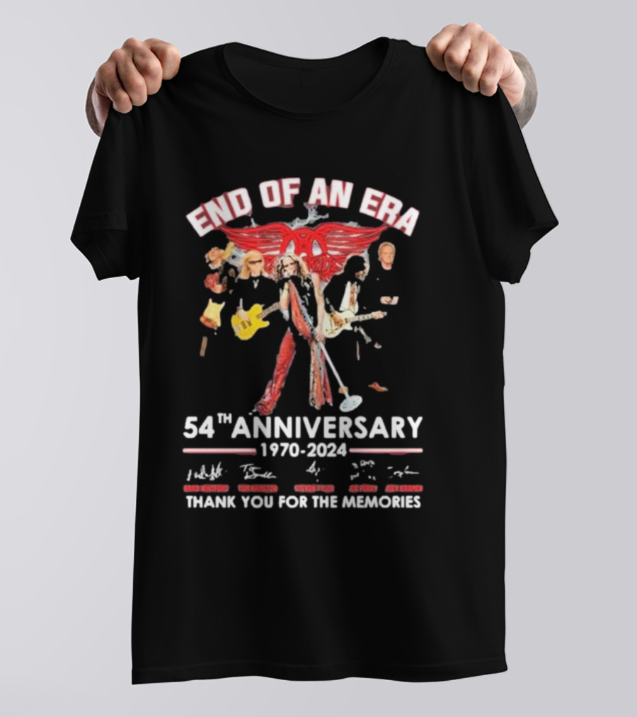 Aerosmith End Of An Era 54th Anniversary 1970-2024 Thank You For The Memories Signatures T-Shirt