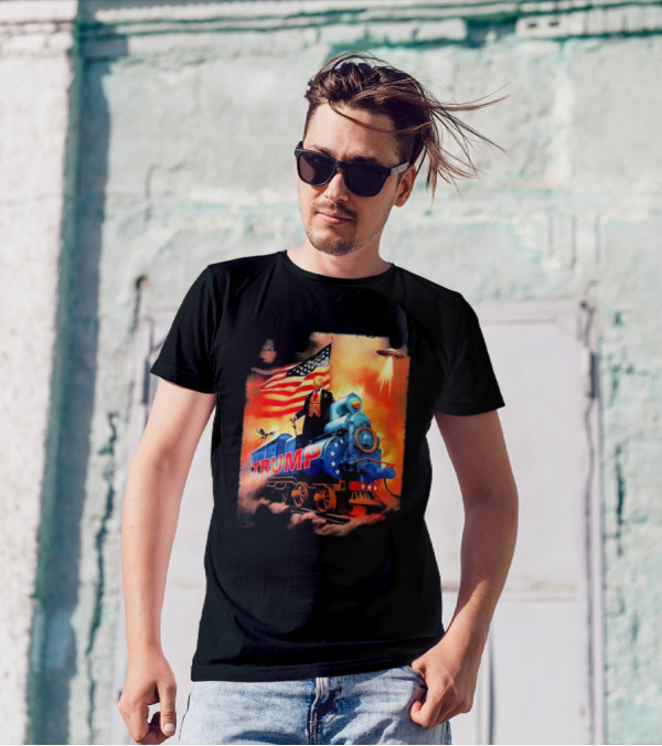Trump Train 2024 With Flag And UFO T-Shirt