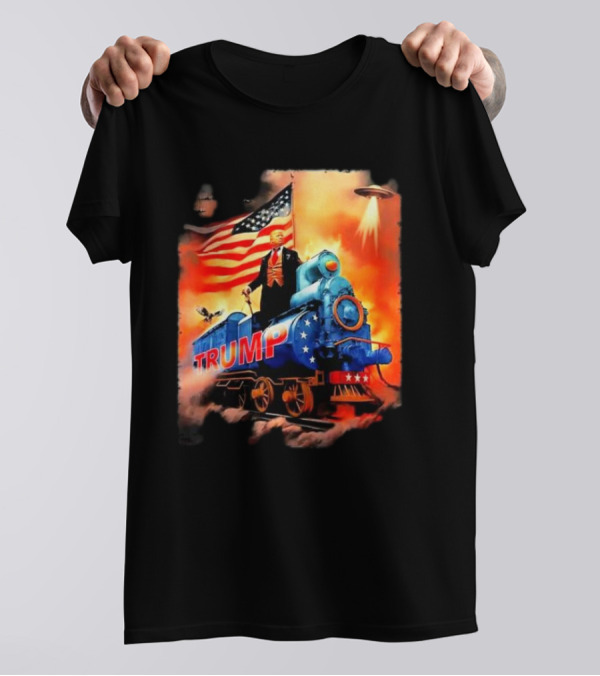 Trump Train 2024 With Flag And UFO T-Shirt