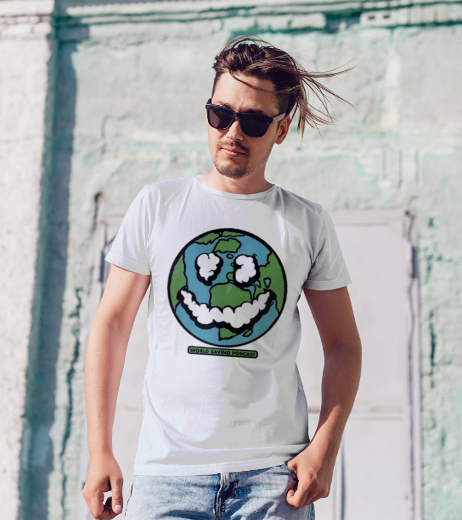 Andy Frasco Crowd Surf World Saving Podcast Earth Smiley T-Shirt
