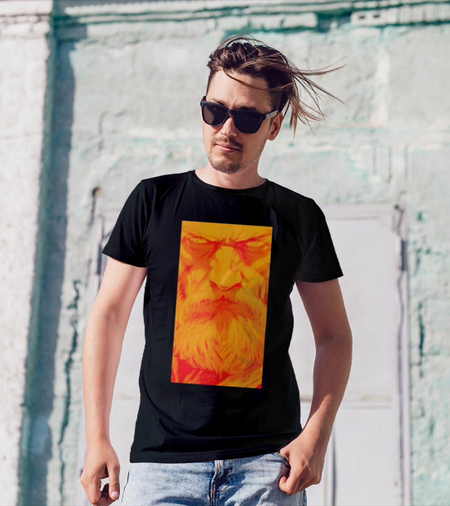 Animated Zeus Face Design Orange Beard Mythology T-Shirt