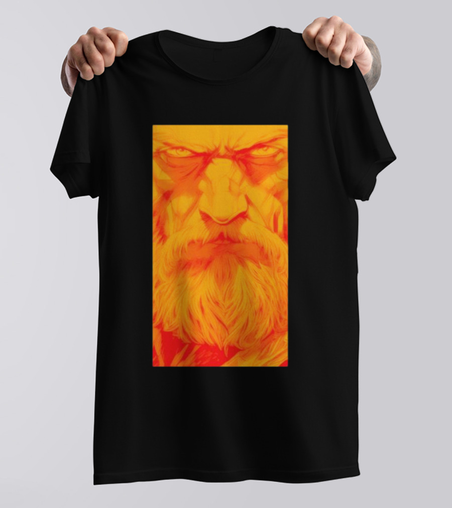 Animated Zeus Face Design Orange Beard Mythology T-Shirt