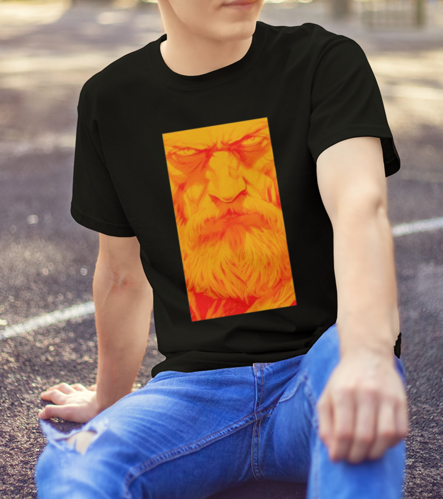 Animated Zeus Face Design Orange Beard Mythology T-Shirt