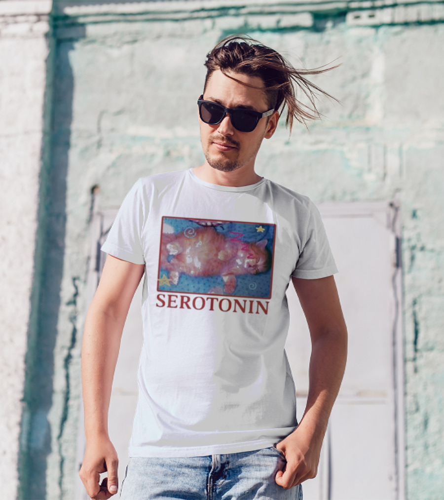 K45ink Serotonin Cat With Stars And Spirals T-Shirt