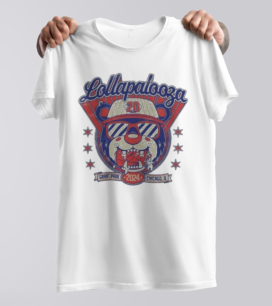 Lollapalooza Grant Park Chicago IL 2024 Bear With Sunglasses August 1-4 Event T-Shirt