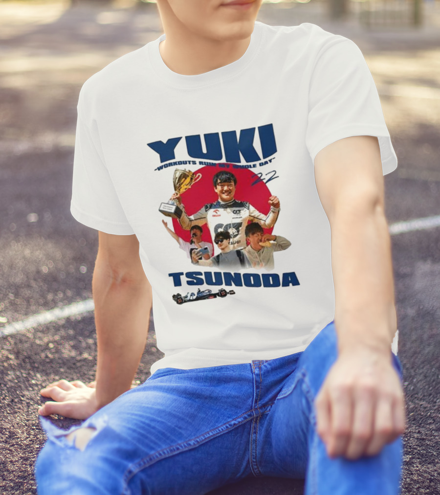 Yuki Tsunoda Victory Celebration With Racing Imagery And Text 'Run My Whole Day 22' T-Shirt