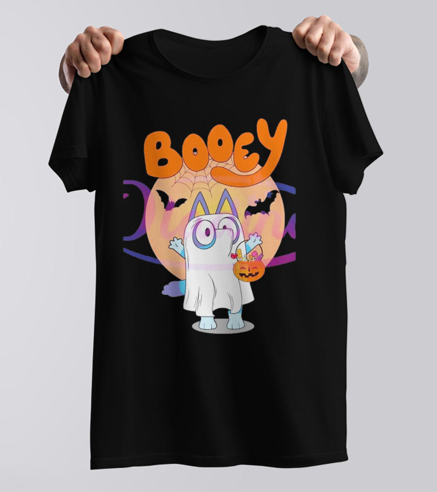 Booey Ghost Costume With Pumpkin Treat Bag Halloween T-Shirt