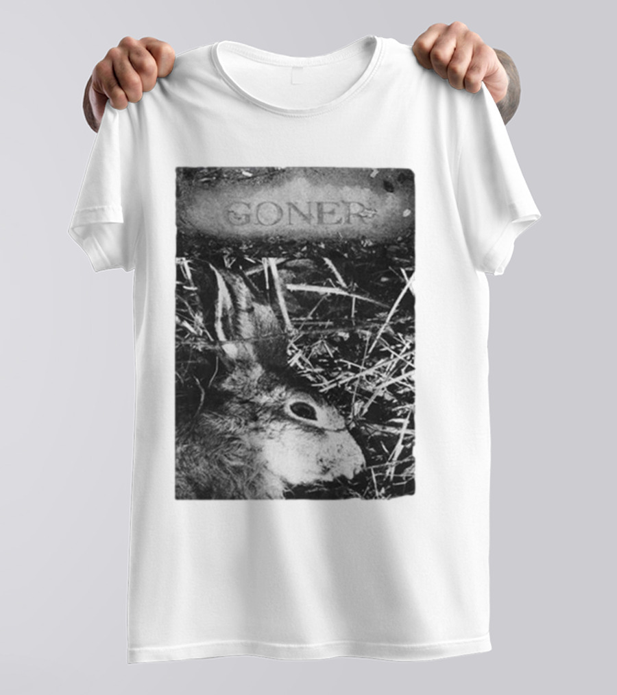 Goner Rabbit Black And White Image With Rustic Background T-Shirt