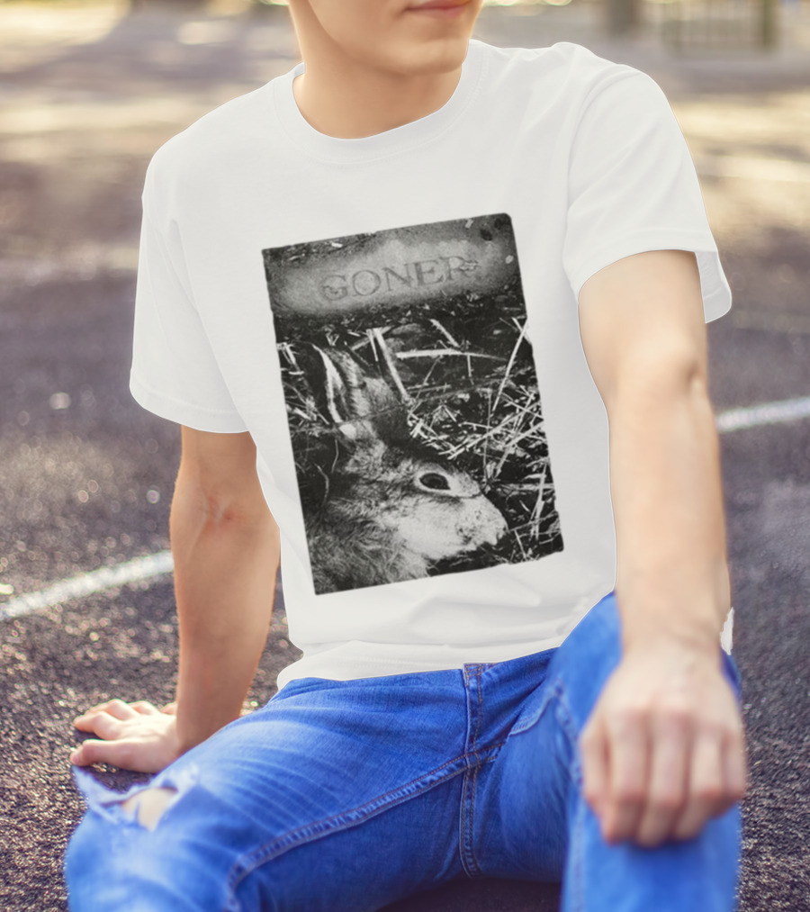 Goner Rabbit Black And White Image With Rustic Background T-Shirt