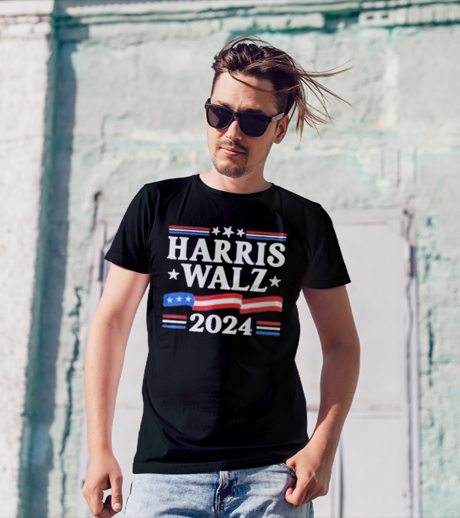 Harris Walz 2024 Kamala Harris Tim Walz 2024 Stars Stripes America Flag T-Shirt