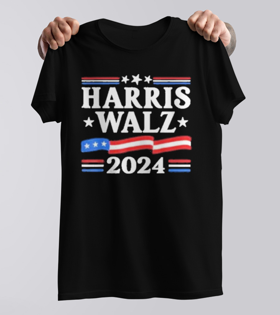 Harris Walz 2024 Kamala Harris Tim Walz 2024 Stars Stripes America Flag T-Shirt
