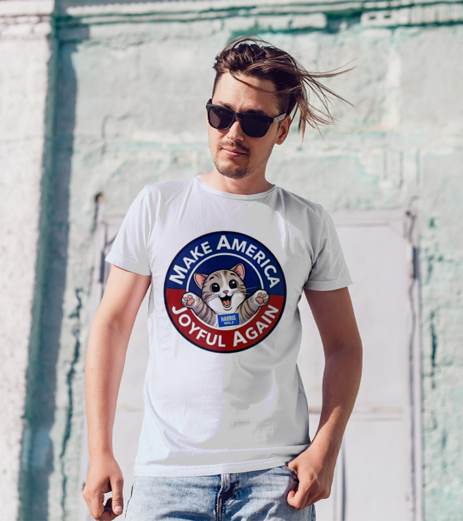 Make America Joyful Again Harris Walz Cat Image T-Shirt