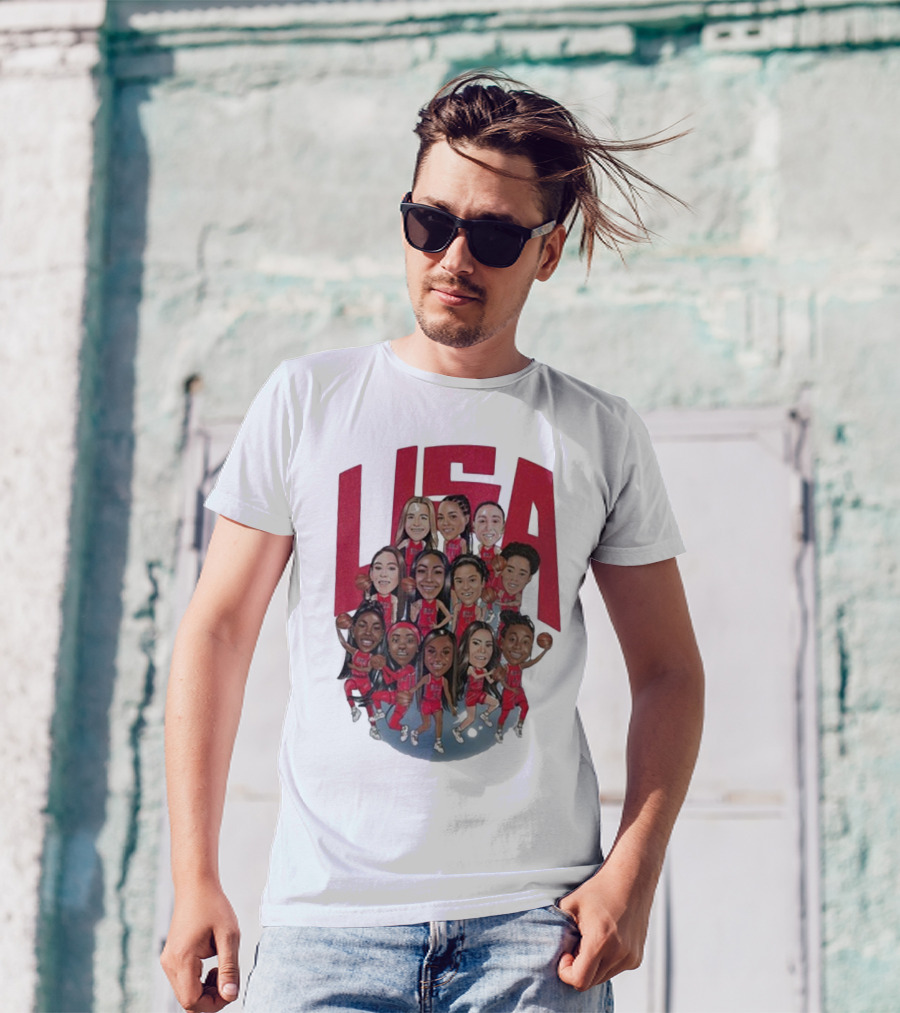 Playa Society USA Basketball 2024 Team Caricature T-Shirt