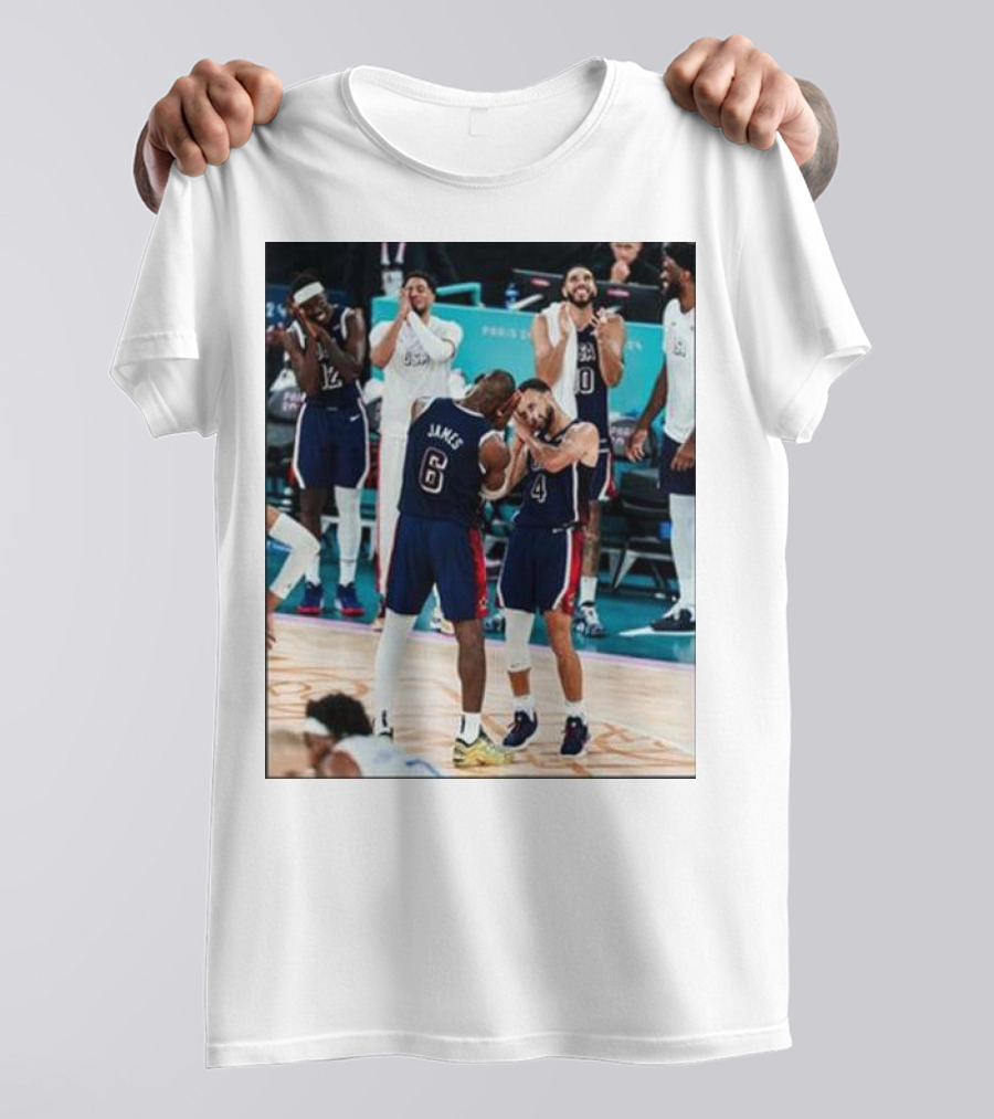 Steph Curry Lebron James Team USA Celebration Olympics Paris T-Shirt