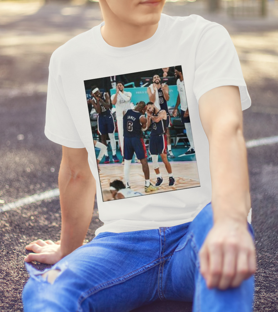 Steph Curry Lebron James Team USA Celebration Olympics Paris T-Shirt