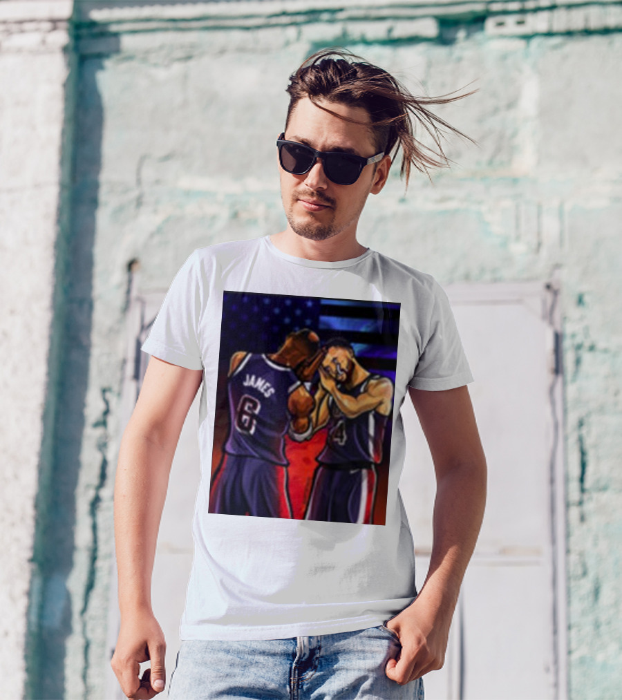 Stephen Curry Lebron James Night Night Paris 2024 Olympic Basketball Painting T-Shirt