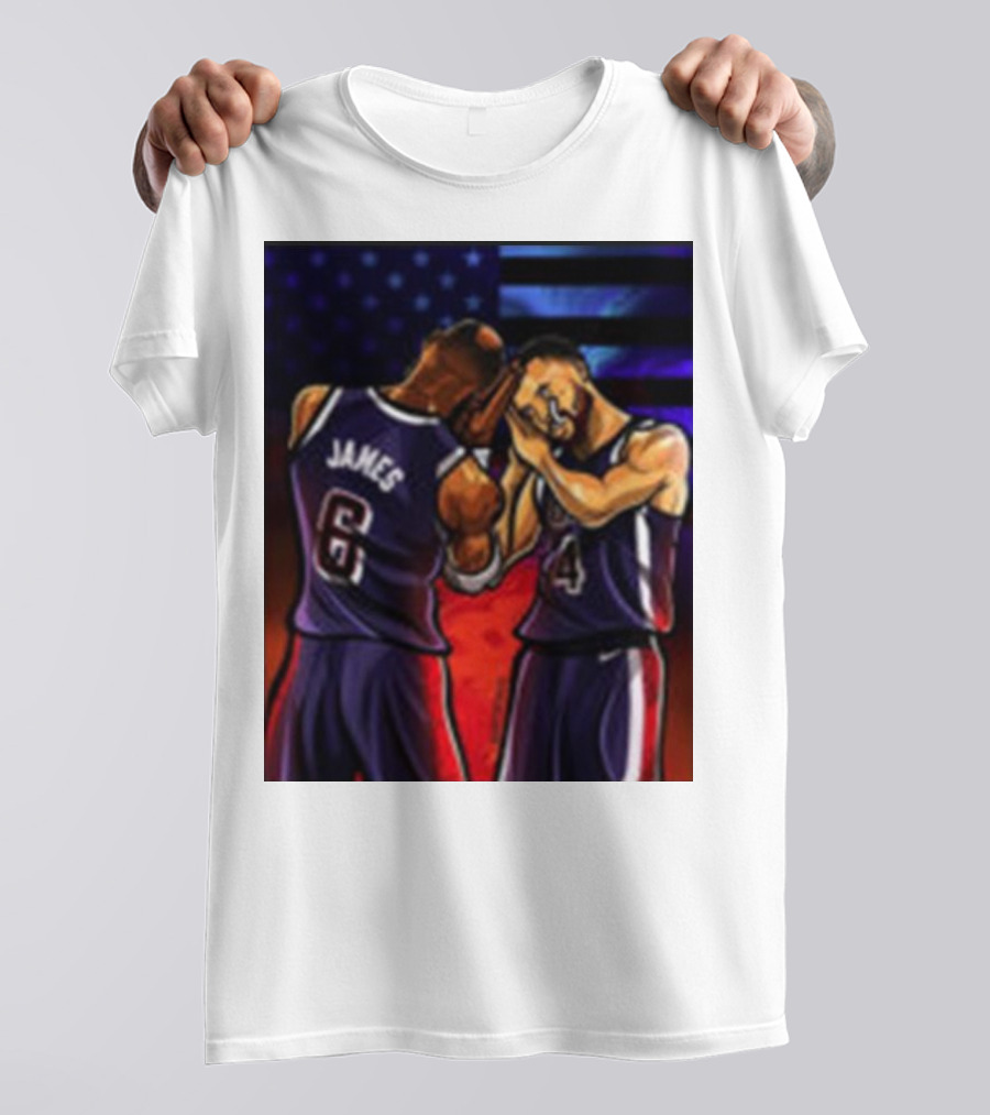 Stephen Curry Lebron James Night Night Paris 2024 Olympic Basketball Painting T-Shirt