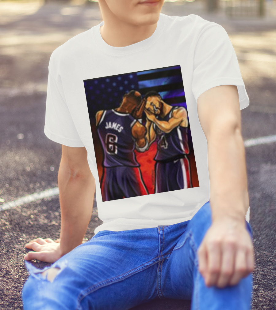 Stephen Curry Lebron James Night Night Paris 2024 Olympic Basketball Painting T-Shirt