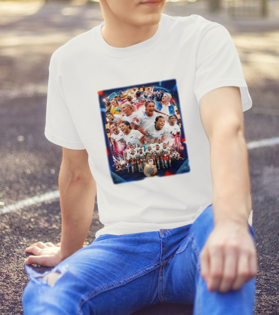 USWNT Olympic Victory Celebration With Smiling Athletes And Team T-Shirt
