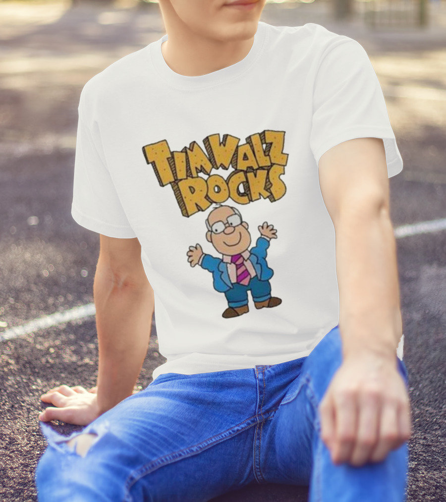 Tim Walz Rocks Cartoon Character In Tie And Suit T-Shirt