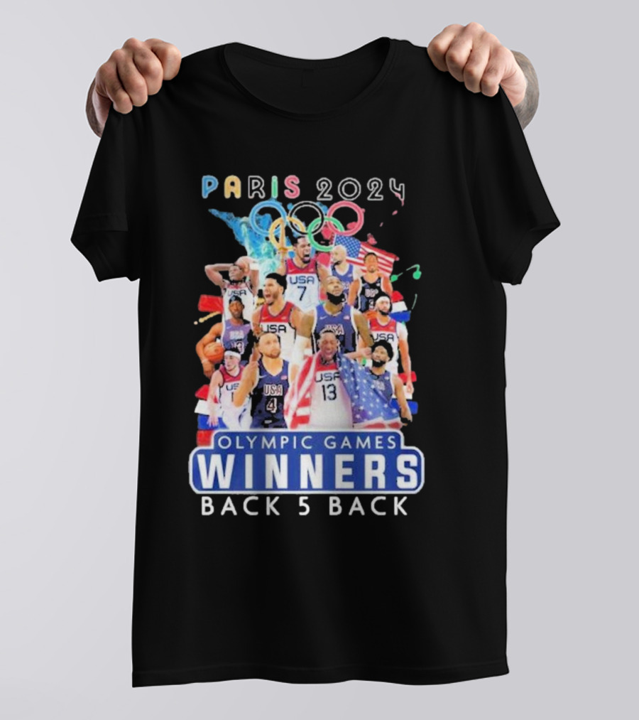 Paris 2024 USA Basketball Men's National Team Olympic Games Winners Back 5 Back T-Shirt