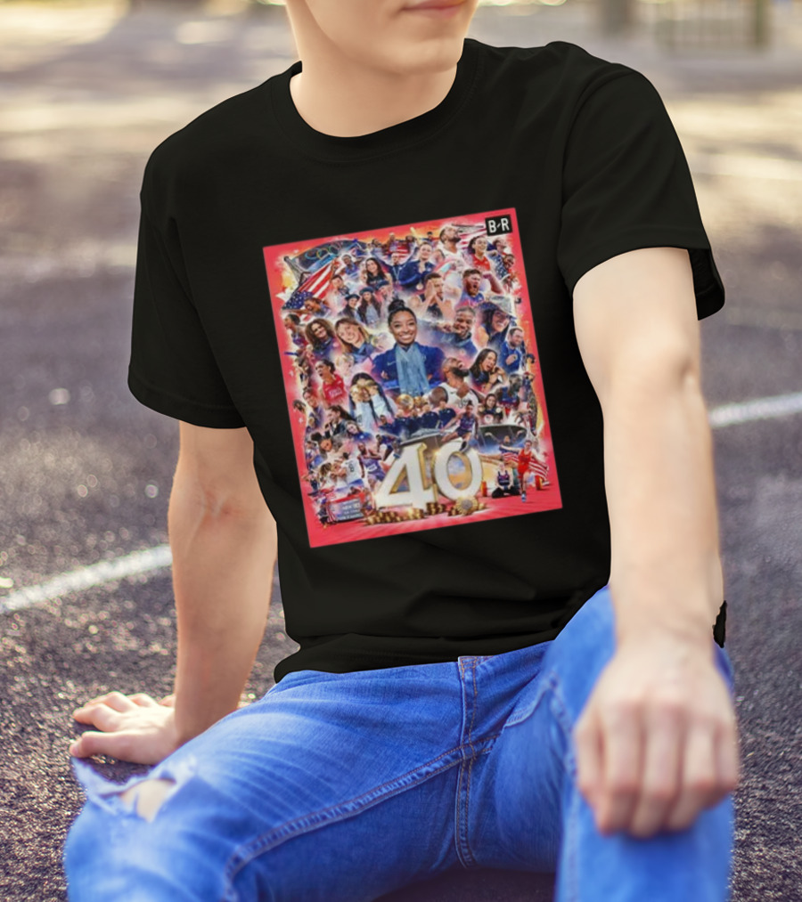 USA Celebrates 40 Gold Medals At 2024 Paris Olympics With Prominent Athletes And Iconic Symbols T-Shirt