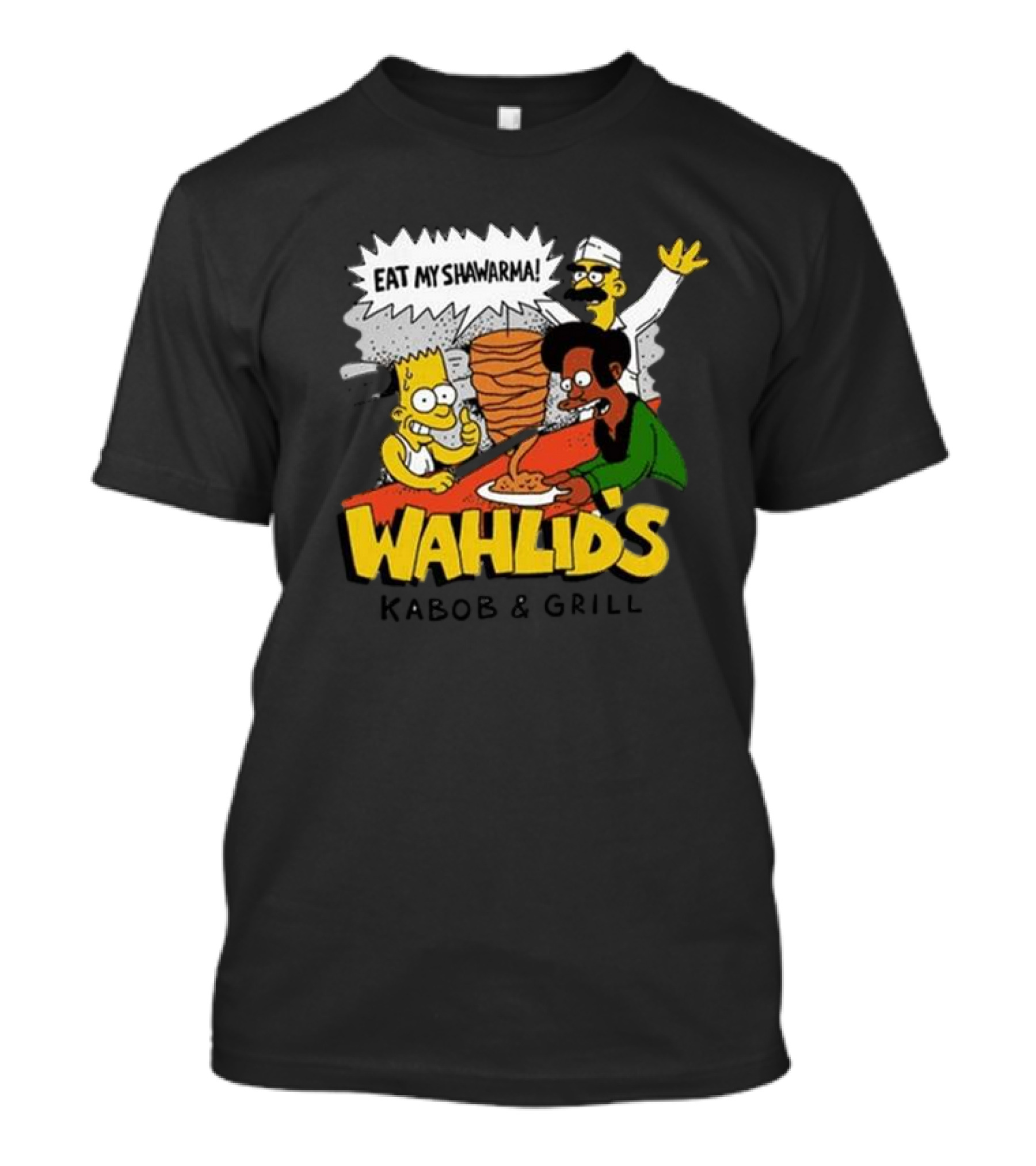 Eat My Shawarma Wahlid's Kabob And Grill Comic Style Characters T-Shirt