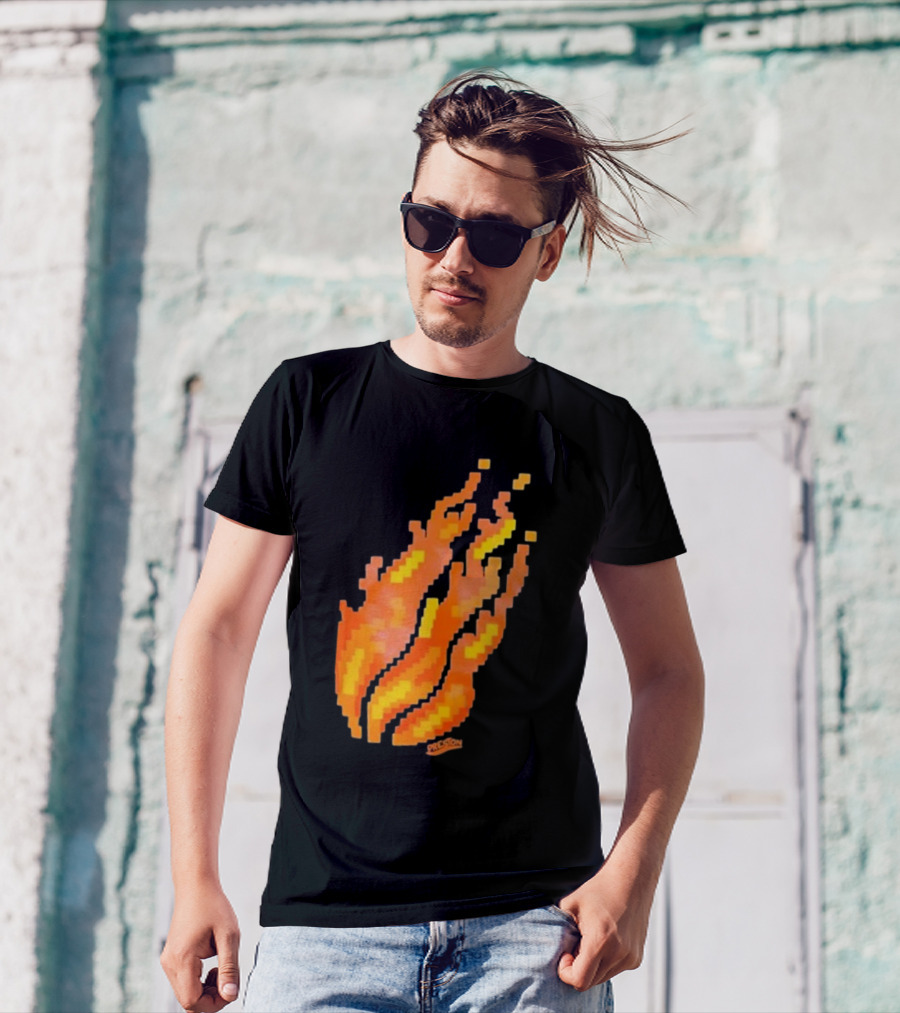 Fire Pixel Flame McLovin Burn Sunset Pixels T-Shirt