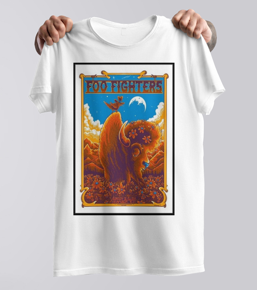 Foo Fighters Denver CO 8 3 24 Buffalo And Birds At Empower Field At Mile High T-Shirt